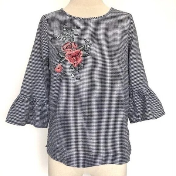 Down East Women's Embroidered Floral Gingham Blouse - XL - Picture 1 of 6